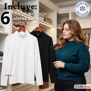 Pack 6 Camisetas Polera Polar Primera Capa Cuello Beatle  Manga Larga Blanco Negro Mujer