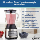Licuadora Oster® con tecnología reversible, 2 programas automáticos y 3 velocidades más pulso