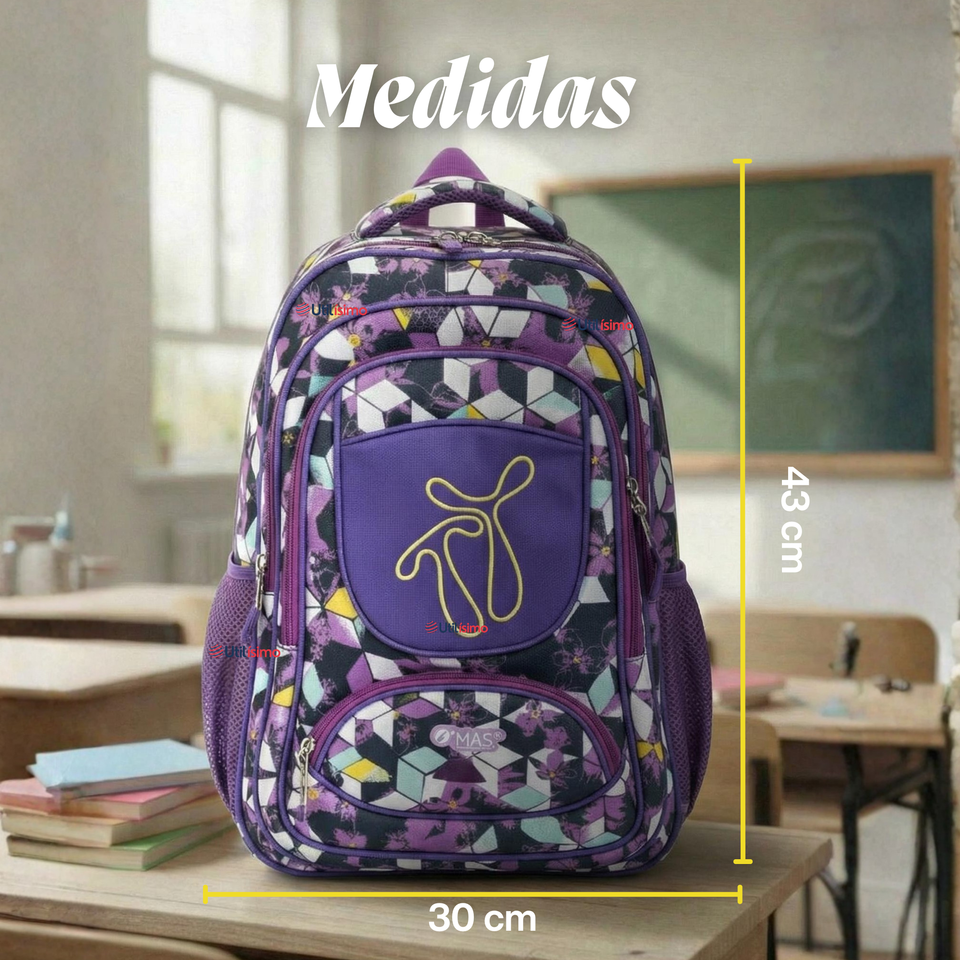 Mochila Escolar Bolso Con Estuche 43Cm Tela Oxford Niña Beautiful Flowers