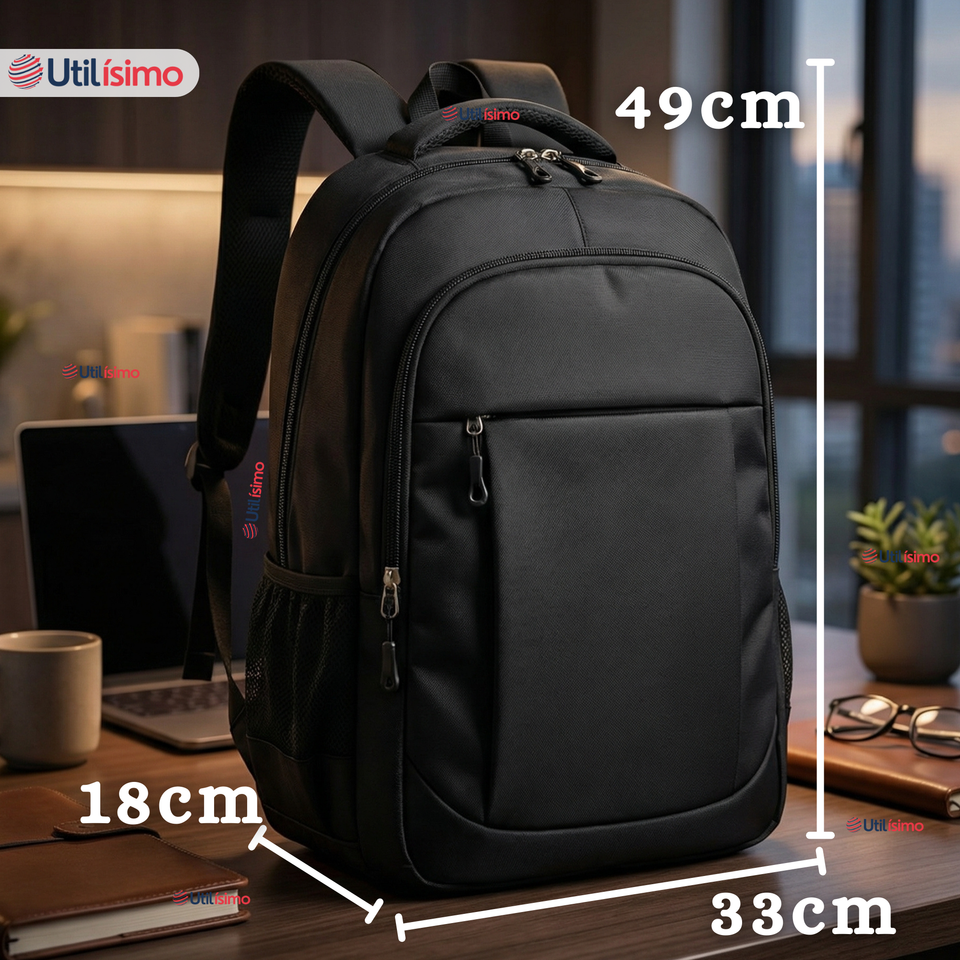 Mochila Multifuncional Ejecutiva Notebook Escolar Viaje Cabina Impermeable Resistente 49cm Negro 25L