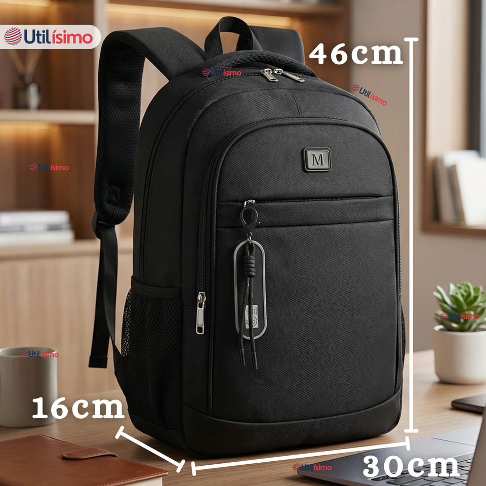 Mochila Multifuncional Ejecutiva Escolar Viaje Cabina Impermeable Resistente Notebook 46cm Negro 23L