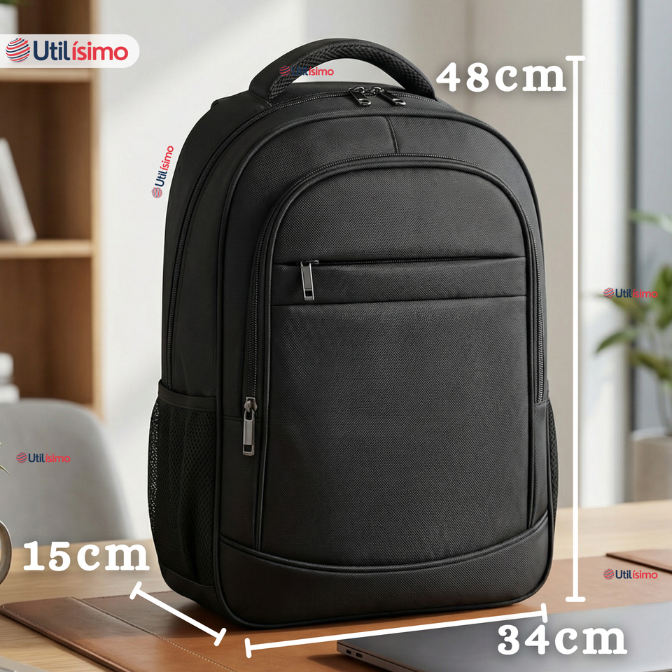 Mochila Multifuncional Ejecutiva Escolar Viaje Cabina Notebook Impermeable Resistente 48cm Negro 25L