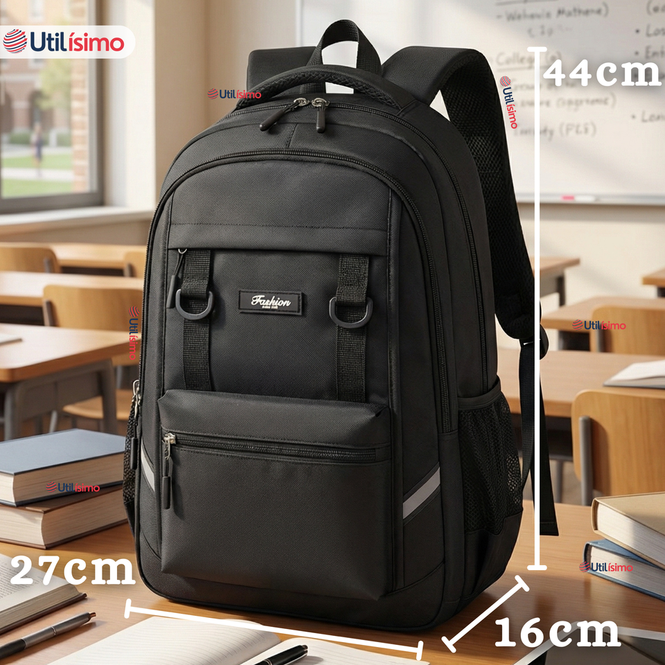 Mochila Ejecutiva Notebook Escolar Impermeable Resistente Viaje Cabina 44cm Negro 20L