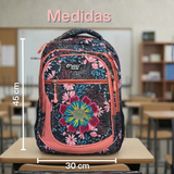 Mochila Bolso Escolar + Estuche + Lonchera 45Cm Niña Tela Oxford Night Blossom