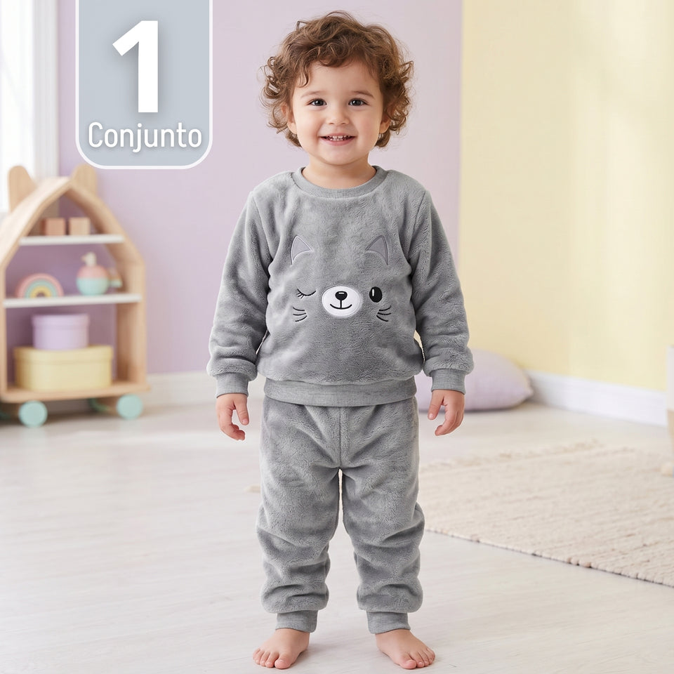 Conjunto Buzo Polerón Frizado Niños Bebes Corderito Liso 2 Piezas