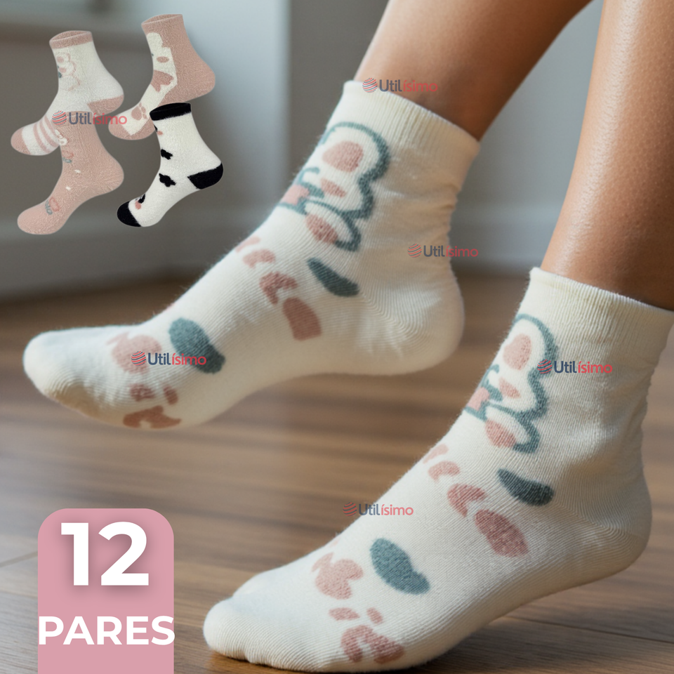 Pack 12 Pares Calcetines Terciopelo de Visón Mujer Diseños Surtidos Algodón