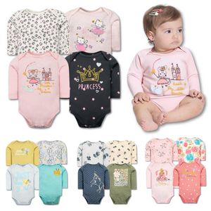 Pack 4 Bodys Bebé Niña Manga Larga Tedmimak 100% Algodón