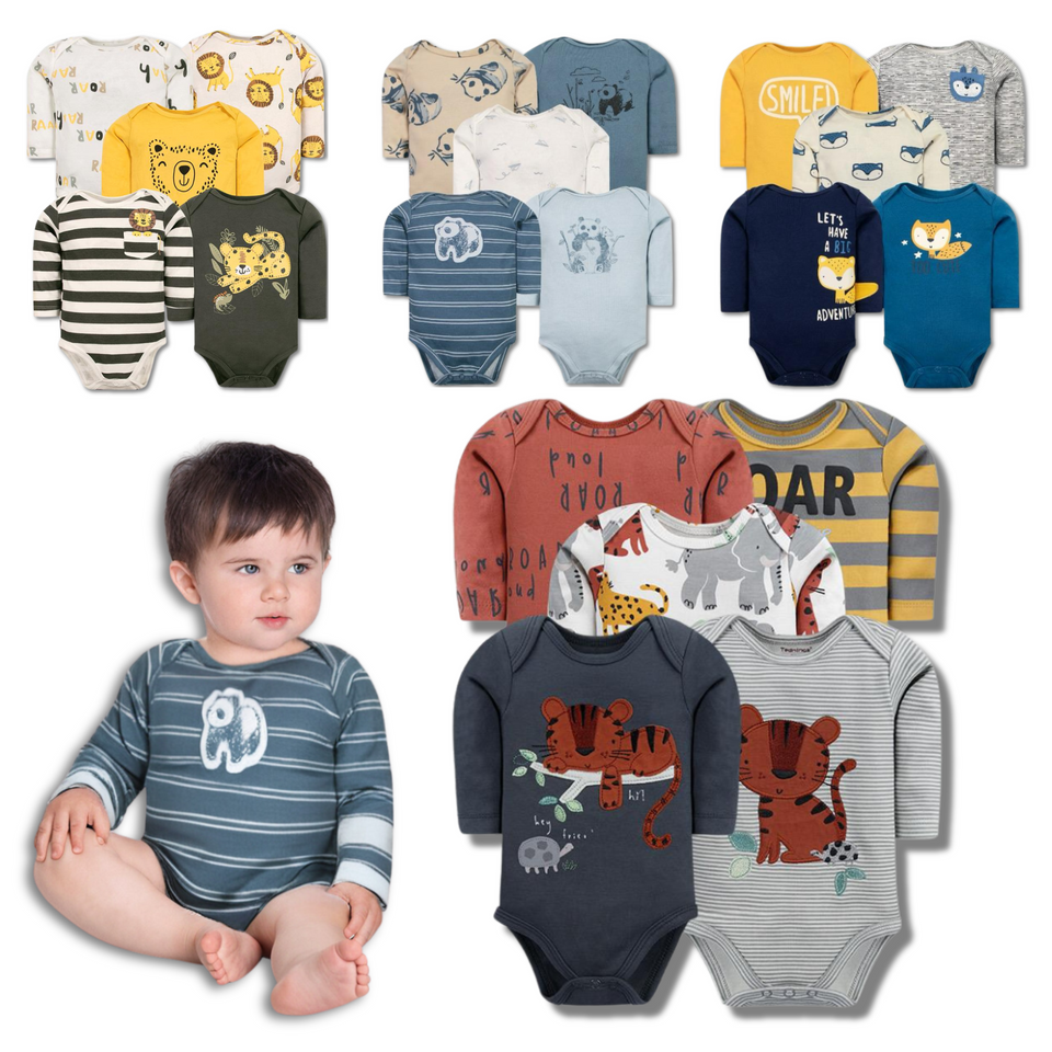 Pack 5 Bodys Bebé Niño Manga Larga Tedmimak 100% Algodón