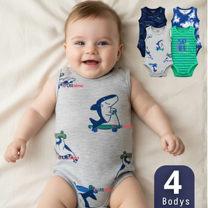 Pack 4 Bodys Sin Mangas 100% Algodón Bebé Niño  Shark