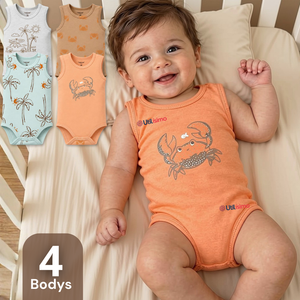 Pack 4 Bodys Sin Mangas 100% Algodón Tedmimak Bebé Niño Sun & Palms