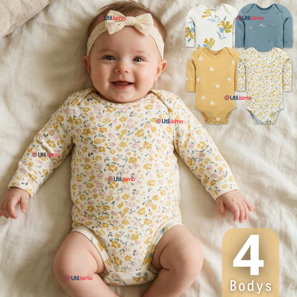 Pack 4 Bodys Manga Larga %100 Algodón Tedmimak Niña Baby sunny