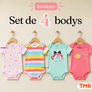 Pack 4 Bodys Manga Corta 100% Algodón Tedmimak Bebé Niña So Pink