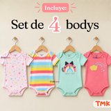 Pack 4 Bodys Manga Corta 100% Algodón Tedmimak Bebé Niña So Pink