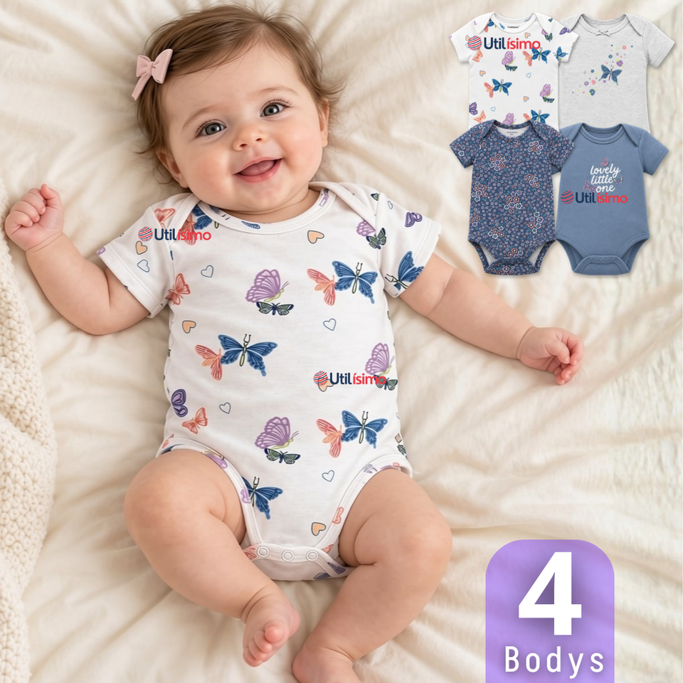 Pack 4 Bodys Manga Corta 100% Algodón Tedmimak Bebé Niña Purple