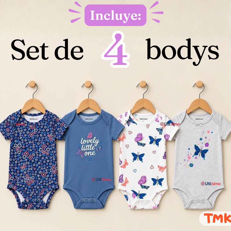 Pack 4 Bodys Manga Corta 100% Algodón Tedmimak Bebé Niña Purple