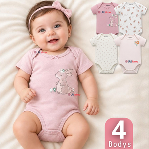 Pack 4 Bodys Manga Corta 100% Algodón Tedmimak Bebé Niña Baby Pink