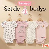 Pack 4 Bodys Manga Corta 100% Algodón Tedmimak Bebé Niña Baby Pink