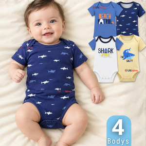 Pack 4 Bodys Manga Corta 100% Algodón Tedmimak Bebé Niño Shark