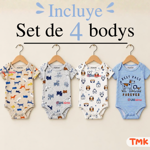 Pack 4 Bodys Manga Corta 100% Algodón Tedmimak Bebé Niño Best Pals