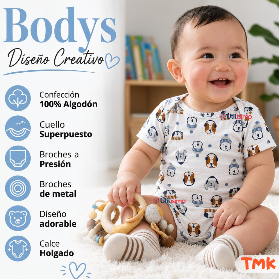 Pack 4 Bodys Manga Corta 100% Algodón Tedmimak Bebé Niño Best Pals