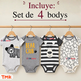 Pack 4 Bodys Manga Corta 100% Algodón Tedmimak Bebé Niño Bear