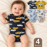 Pack 4 Bodys Manga Corta 100% Algodón Tedmimak Bebé Niño Car & Truck