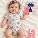 Pack 5 Bodys Manga Corta 100% Algodón Tedmimak Bebé Niña Tiny Animals