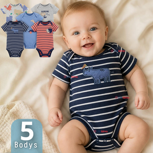 Pack 5 Bodys Manga Corta 100% Algodón Tedmimak Bebé Niño Baby Safari