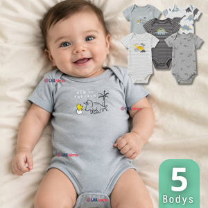 Pack 5 Bodys Manga Corta 100% Algodón Tedmimak Bebé Niño Dino Baby