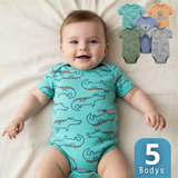 Pack 5 Bodys Manga Corta 100% Algodón Tedmimak bebé Niño Animals