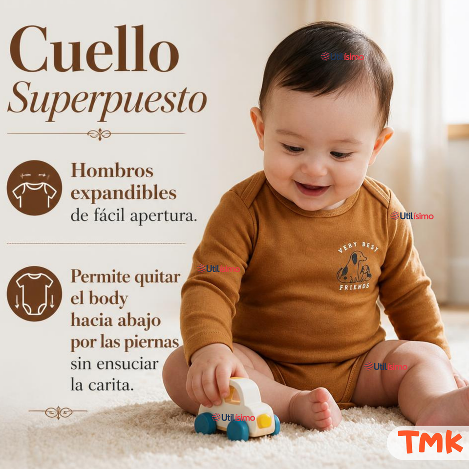Set 5 Bodys Modelos Surtidos Manga Larga Algodón Niño