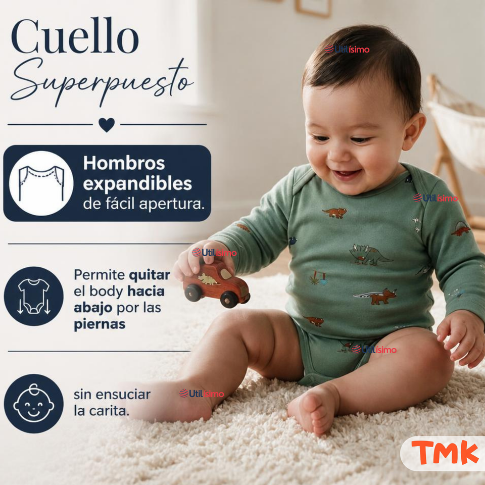 Set 5 Bodys Modelos Surtidos Manga Larga Algodón Niño