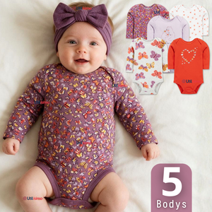 Pack 5 Bodys Manga Larga 100% Algodón Tedmimak Niña Pink Flowers