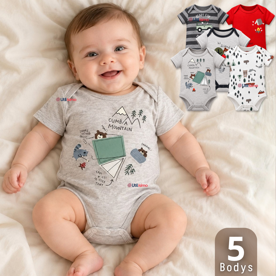Pack 5 Bodys Manga Corta 100% Algodón Tedmimak Bebé Niño Forest