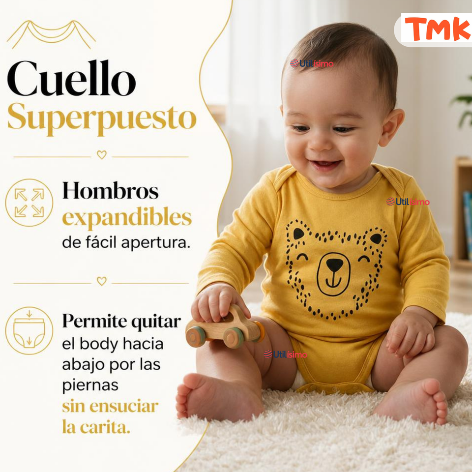 Set 5 Bodys Modelos Surtidos Manga Larga Algodón Niño