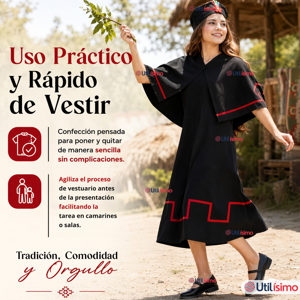Traje Típico Vestido Mapuche 3 Piezas Mujer Fechas Patrias