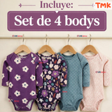 Pack 4 Bodys Manga Larga %100 Algodón Tedmimak Niña Little Violet