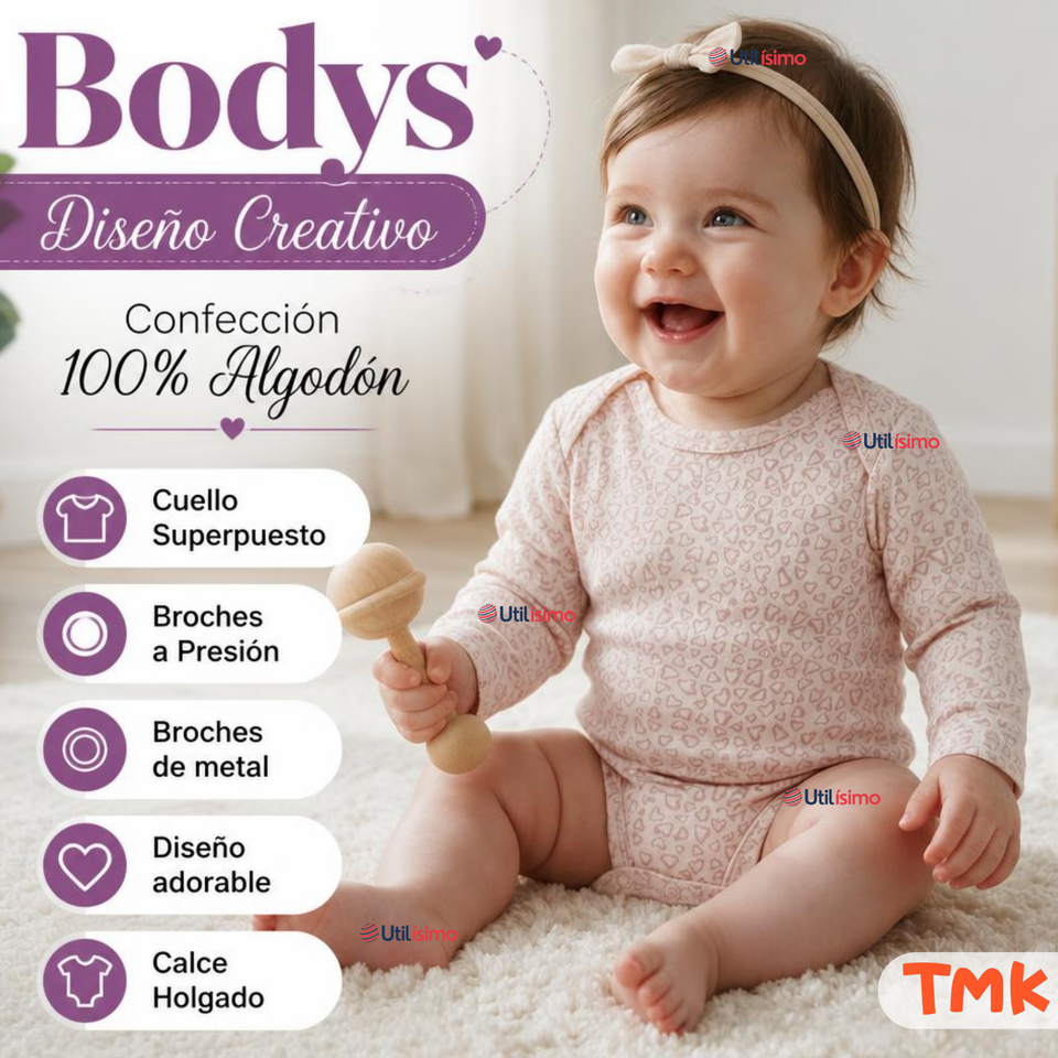 Pack 4 Bodys Manga Larga %100 Algodón Tedmimak Niña Little Violet