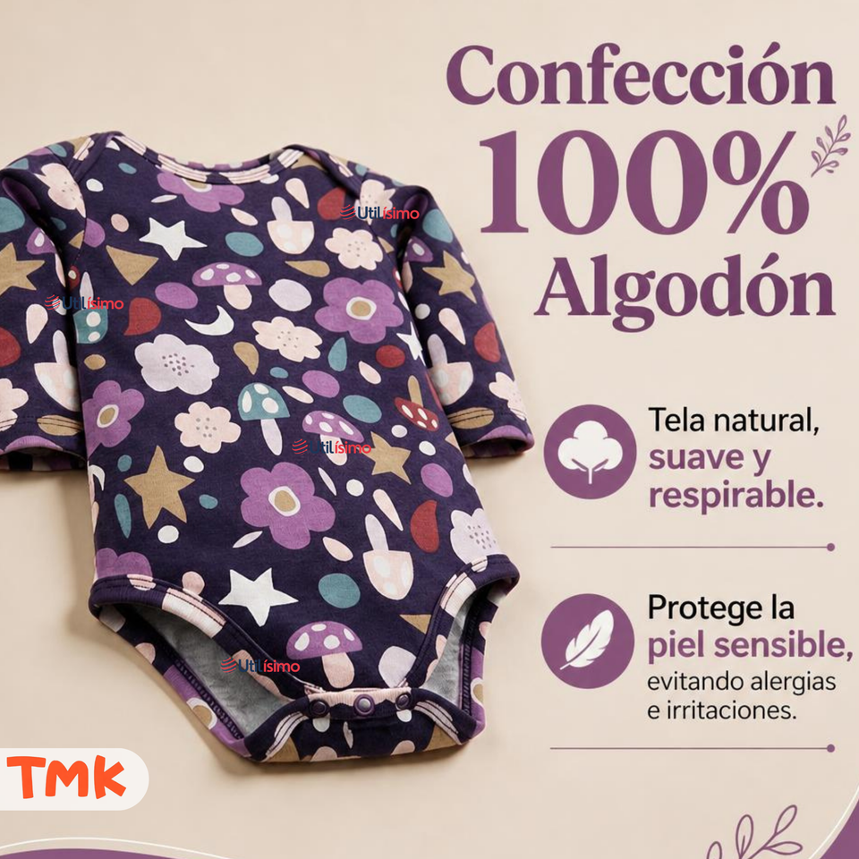 Pack 4 Bodys Manga Larga %100 Algodón Tedmimak Niña Little Violet