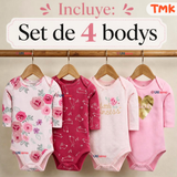 Pack 4 Bodys Manga Larga %100 Algodón Tedmimak Niña Baby Pink