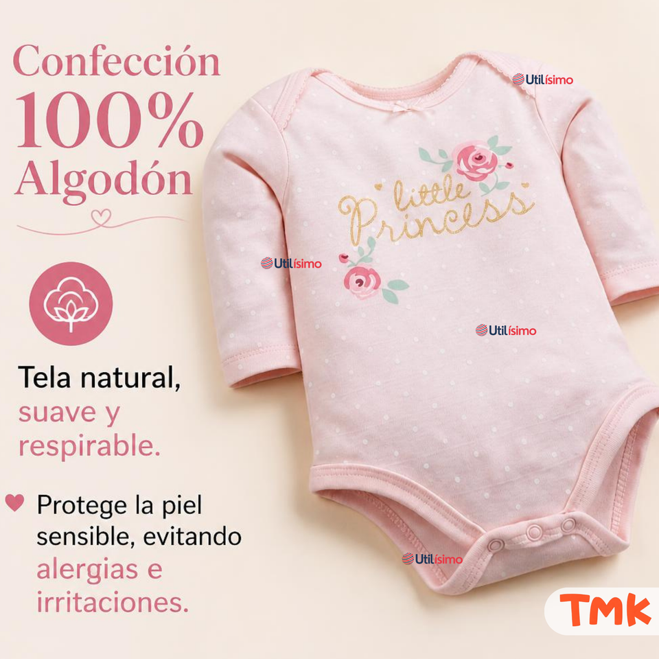 Pack 4 Bodys Manga Larga %100 Algodón Tedmimak Niña Baby Pink