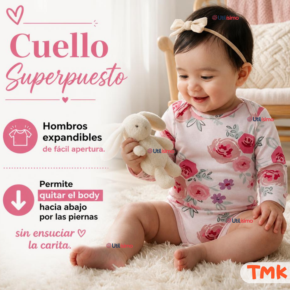 Pack 4 Bodys Manga Larga %100 Algodón Tedmimak Niña Baby Pink