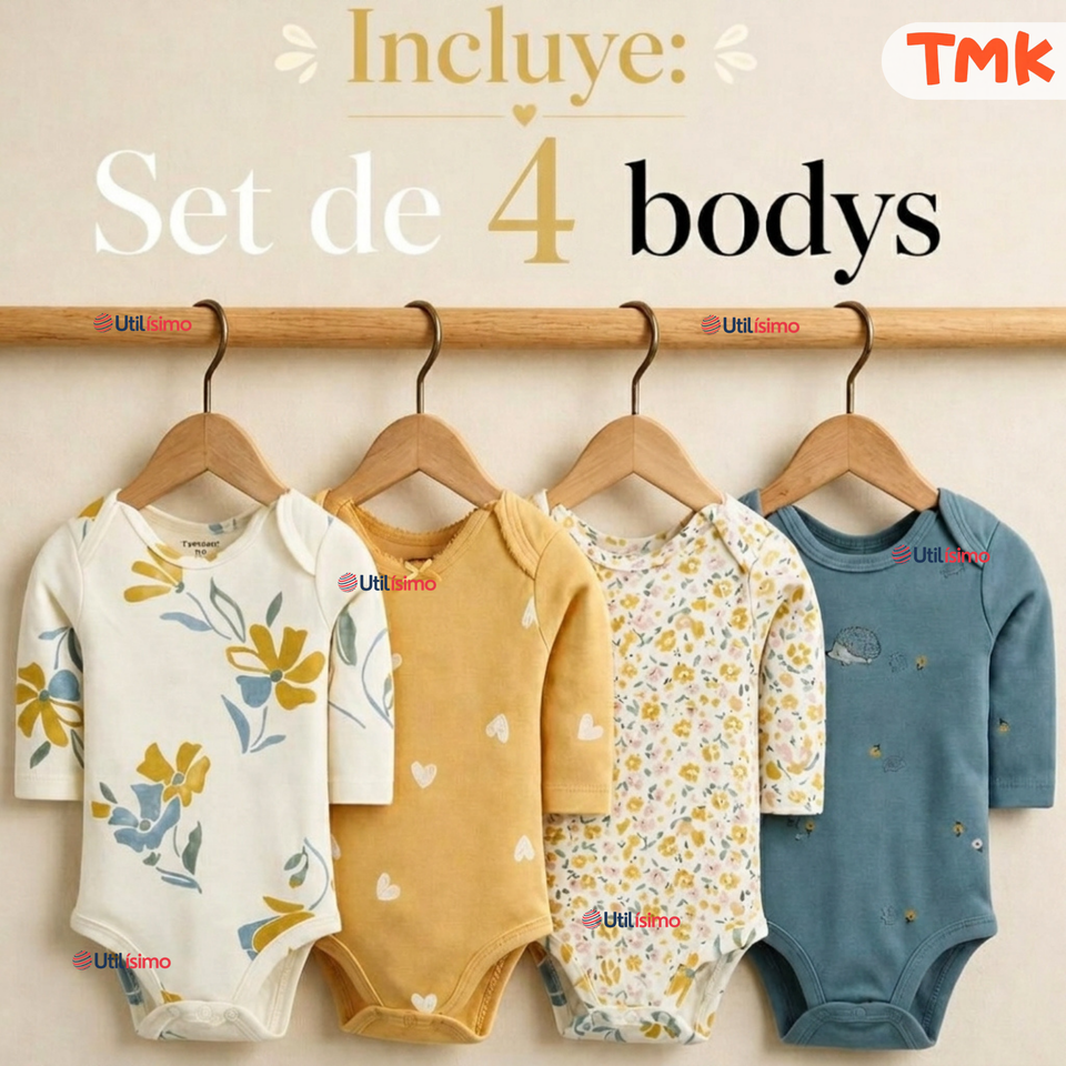 Pack 4 Bodys Manga Larga %100 Algodón Tedmimak Niña Baby sunny