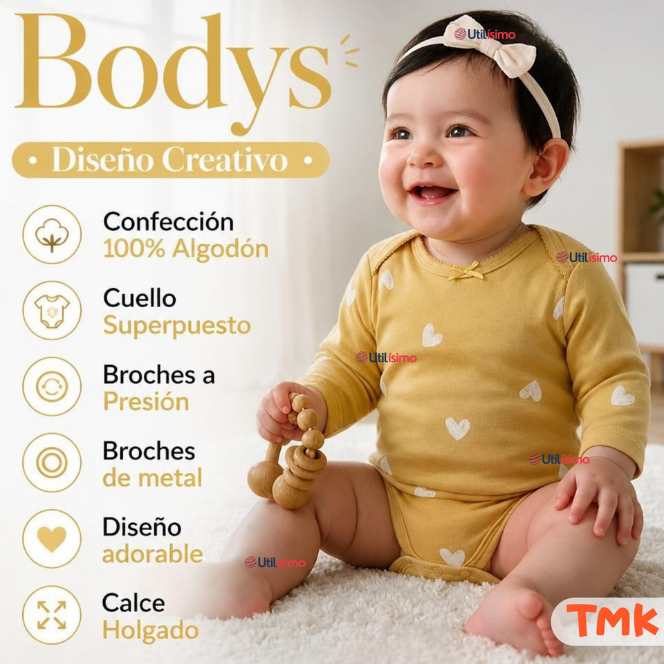 Pack 4 Bodys Manga Larga %100 Algodón Tedmimak Niña Baby sunny