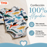 Pack 4 Bodys Manga Larga %100 Algodón Tedmimak Niño Baby Dino