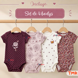 Pack 4 Bodys Manga Corta 100% Algodón Tedmimak Bebé Niña Violet