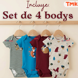 Pack 4 Bodys Manga Corta 100% Algodón Tedmimak Bebé Niño Forest