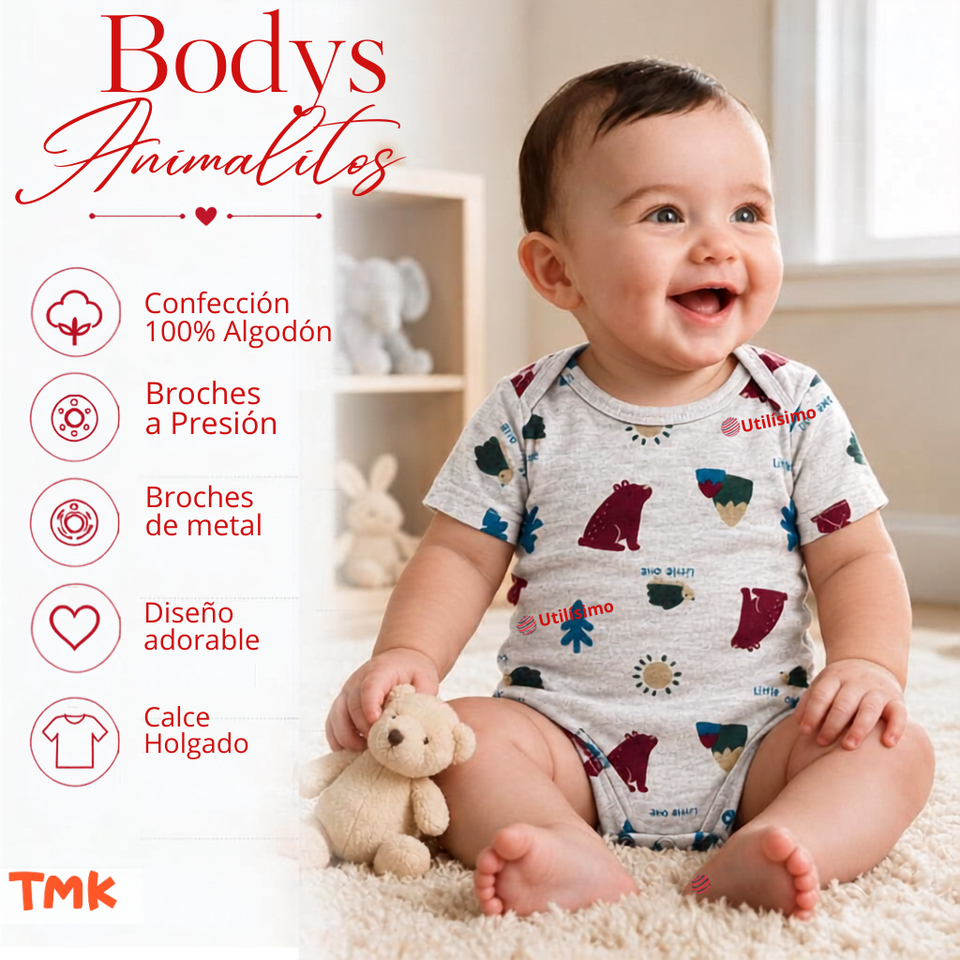 Pack 4 Bodys Manga Corta 100% Algodón Tedmimak Bebé Niño Forest