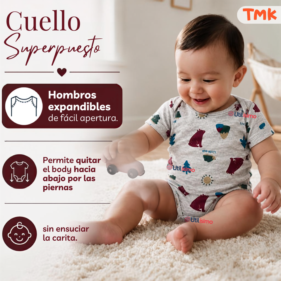 Pack 4 Bodys Manga Corta 100% Algodón Tedmimak Bebé Niño Forest