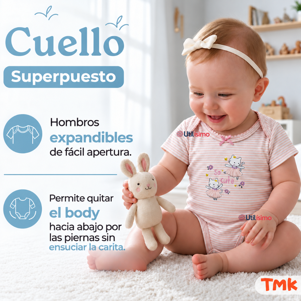Pack 4 Bodys Manga Corta 100% Algodón Tedmimak Bebé Niña Flower